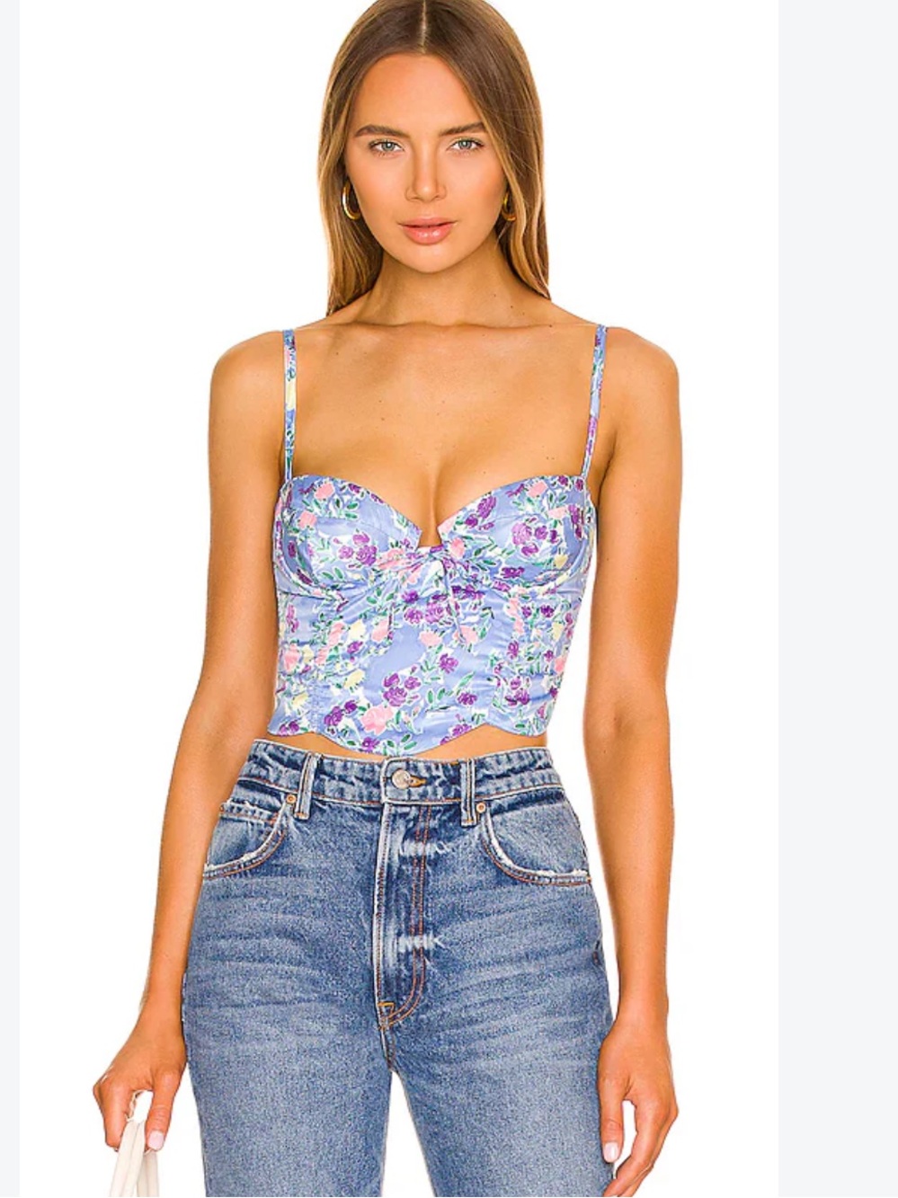 For Love And Lemons Charlene Lilac Blue Floral Bustier Cami | M